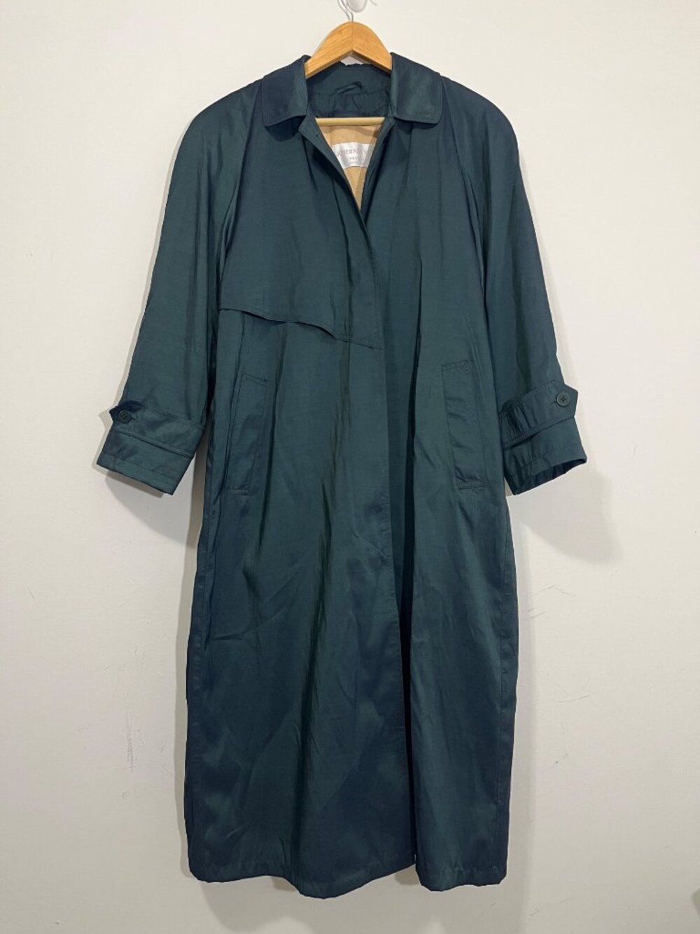Vtg Jones New York Jewel Beetle Long Trench Coat Iridescent Color Wool Liner M/L